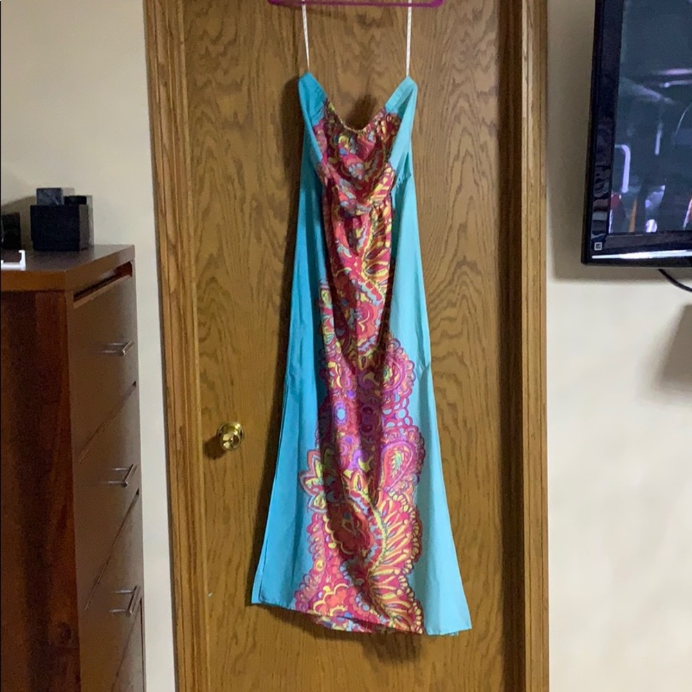 Lilly Pulitzer aqua floral strapless maxi M